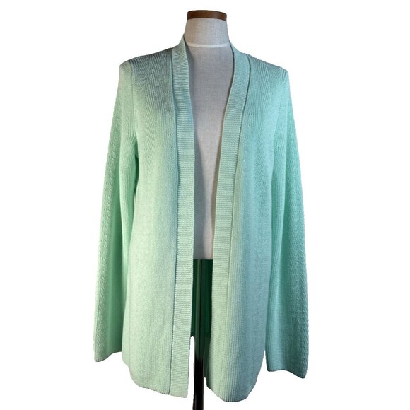 J. Jill Mint Green Cardigan Sweater Open Front MEDIUM TALL Longer Cotton EUC - Picture 1 of 14